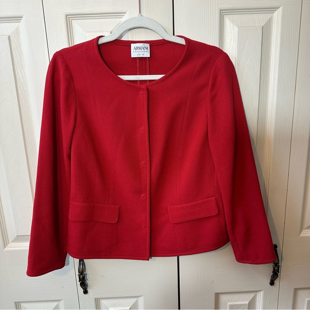 Vintage Armani Collezioni 100% Virgin Wool Blazer Round Neck Womens Size 12